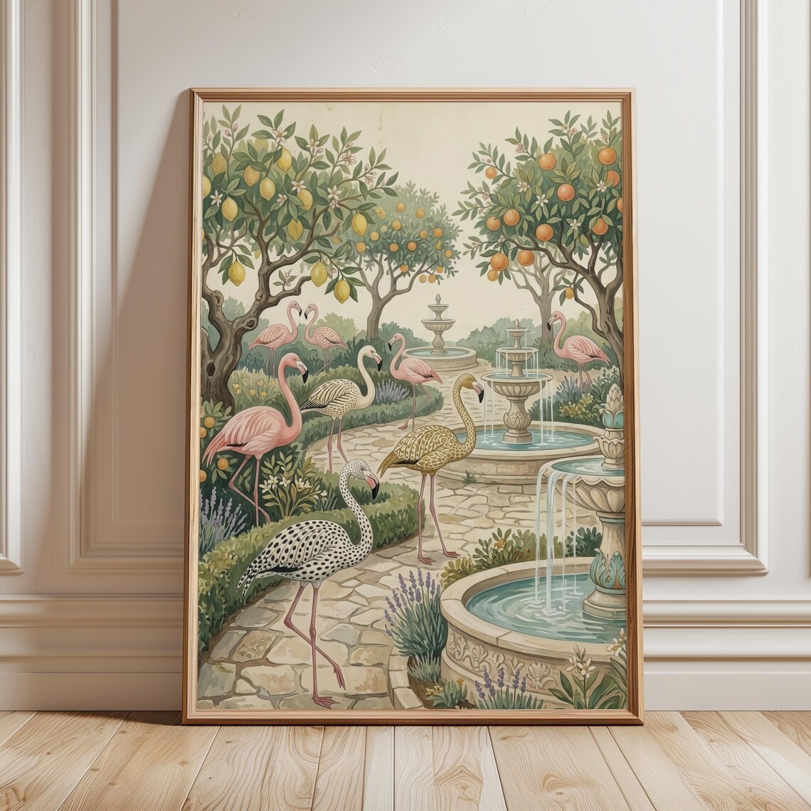 Flamingo Citrus Garden Fountains Tropical Botanical Vintage Poster