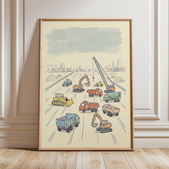 Whimsical Excavator Art Print, Nursery Decor