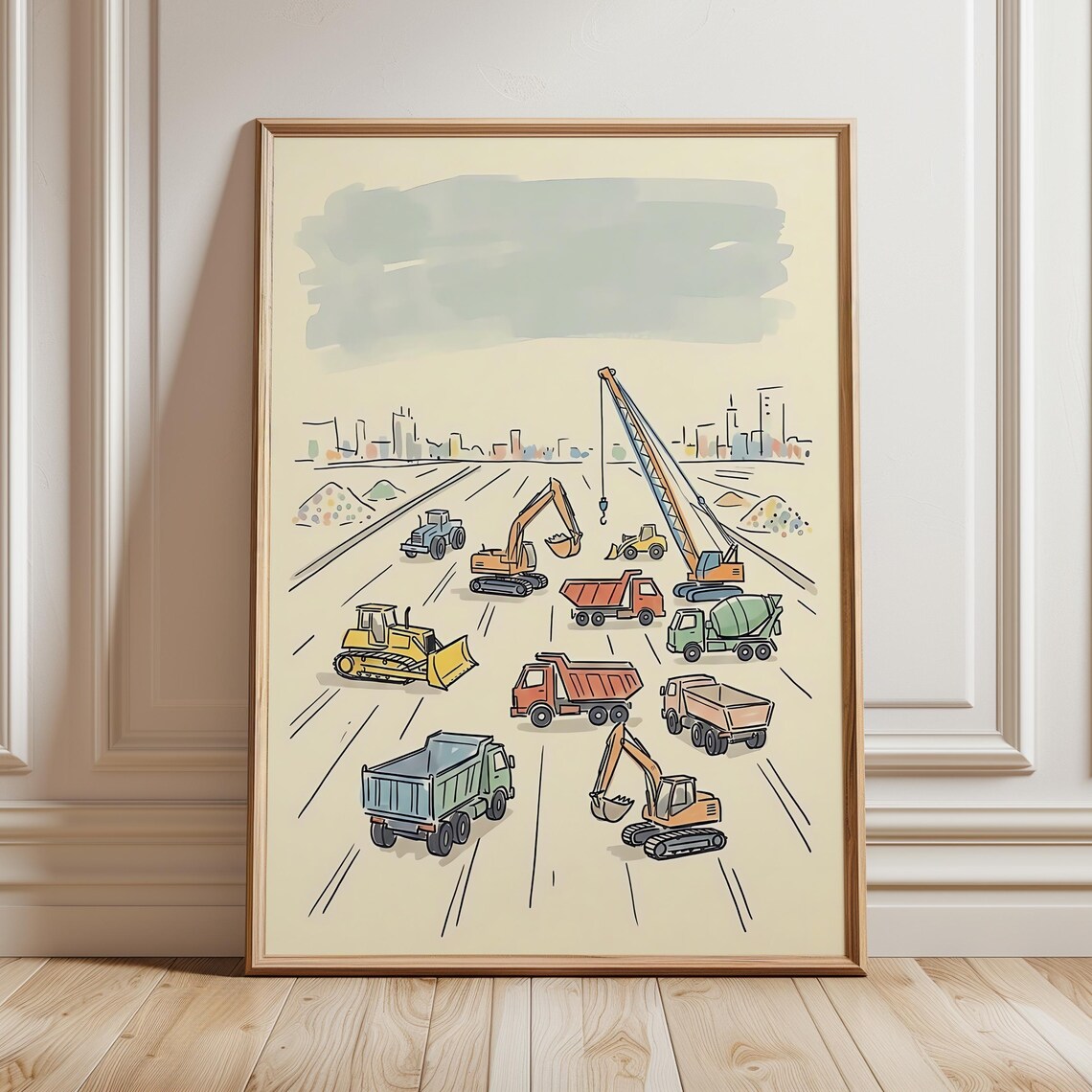 Whimsical Excavator Art Print, Nursery Decor
