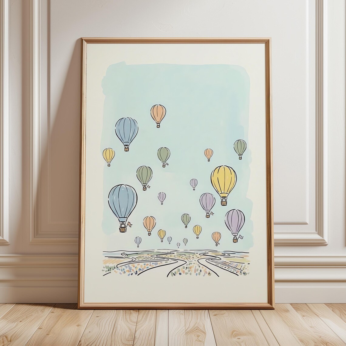 Pastel Hot Air Balloons Nursery Kids Room Gender Neutral Sky Poster