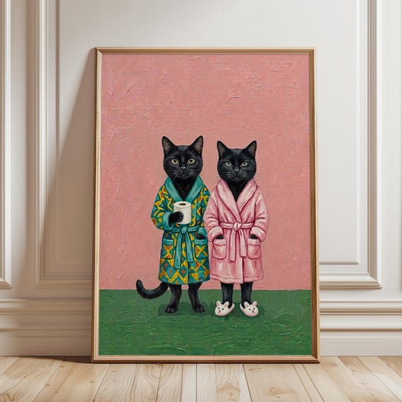 Funny Black Cat Bathroom Wall Art Print Quirky Toilet Poster Electric Maximalist Powder Room Funky Dopamine Decor Digital Download