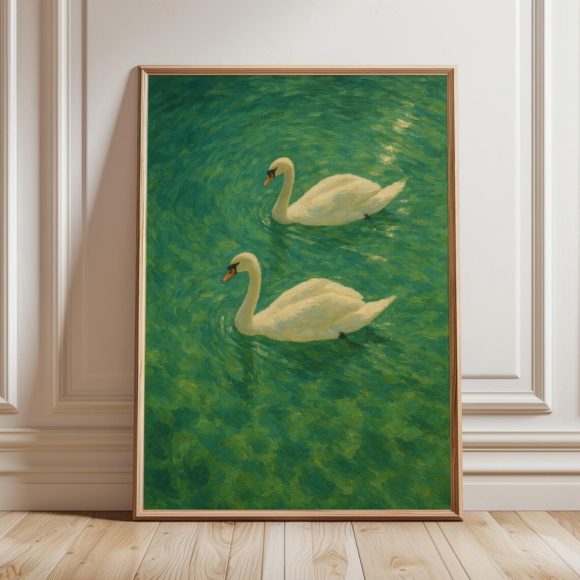 Swans Swimming, Vintage Retro Minimalist Art Print