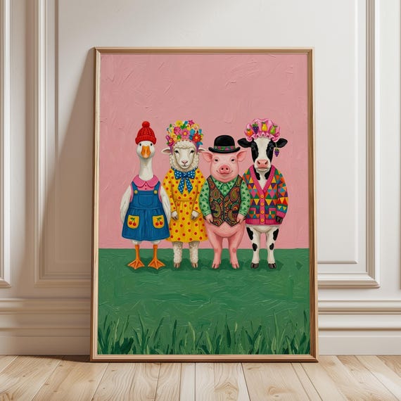 Funny Colorful Farm Animal Nursery Art Print