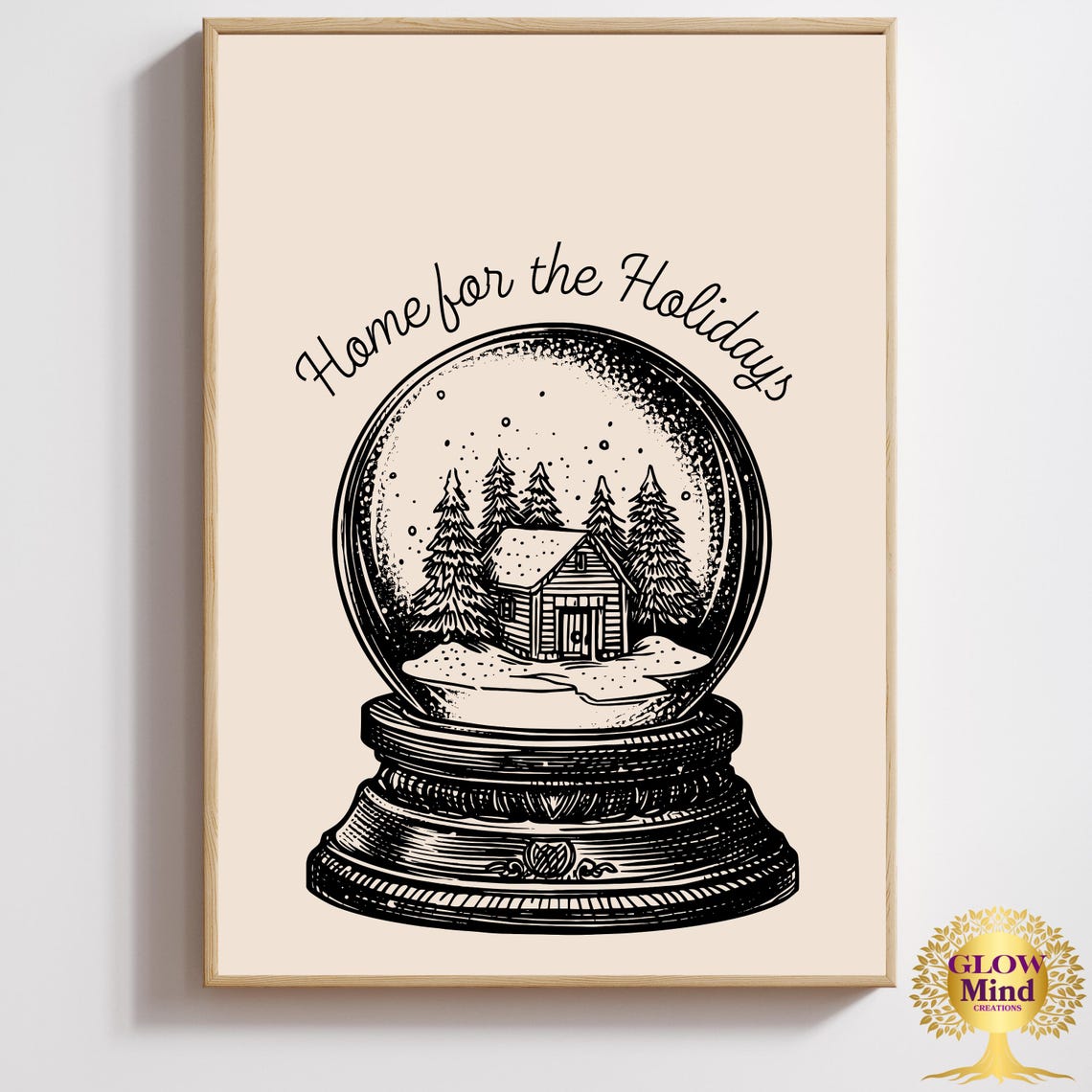 Home For The Holidays Snow Globe Design Cozy Winter Wonderland Art With Snowy House And Trees - Image 2