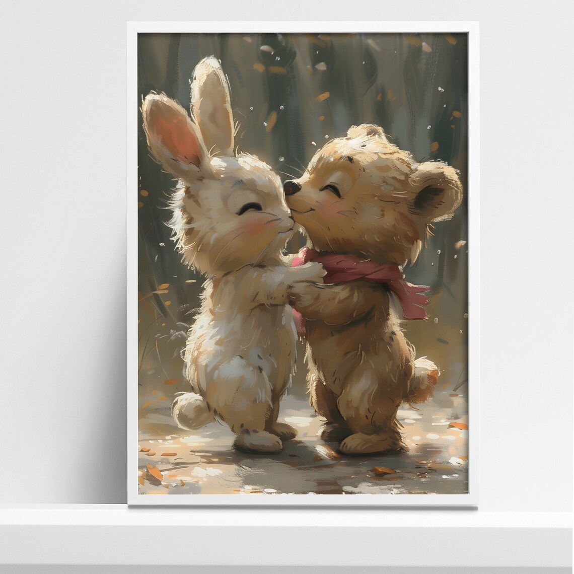 Adorable Bunny and Bear Giclee Art Print, Nursery Decor