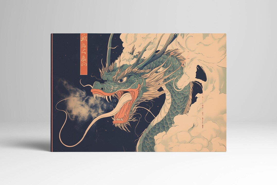 Japanese Dragon Illustration Art Print, Mystical Clouds - Image 3