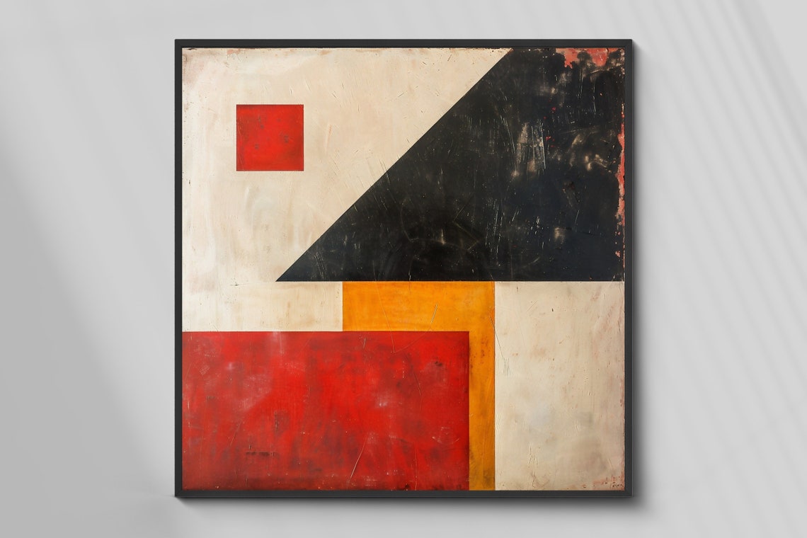 Minimalist Geometric Abstract With Red Square and Black Shape Poster - Image 2