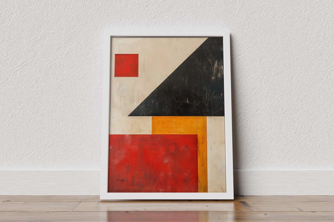 Minimalist Geometric Abstract With Red Square and Black Shape Poster - Image 3