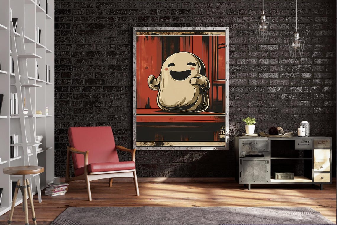 Cute Ghost Art Print With Vintage Charm - Image 3