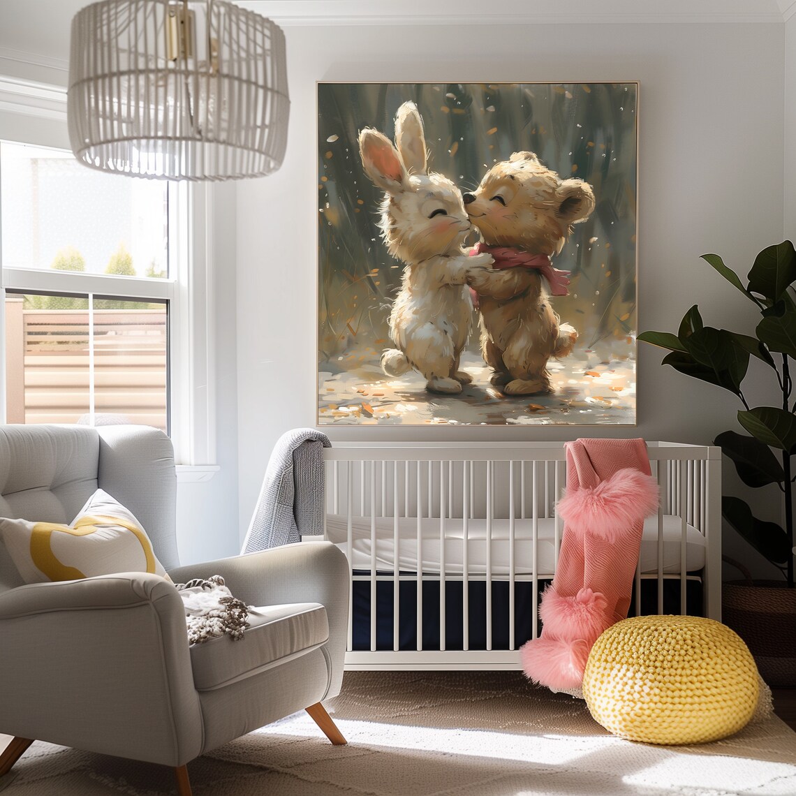 Adorable Bunny and Bear Giclee Art Print, Nursery Decor - Image 3