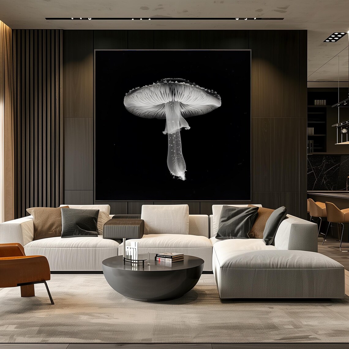 Black and White Mushroom Art Print, Modern Botanical Decor - Image 3