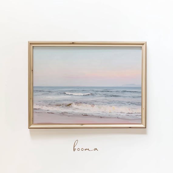 Ocean Oil Painting Sunset Art Print, Coastal Decor