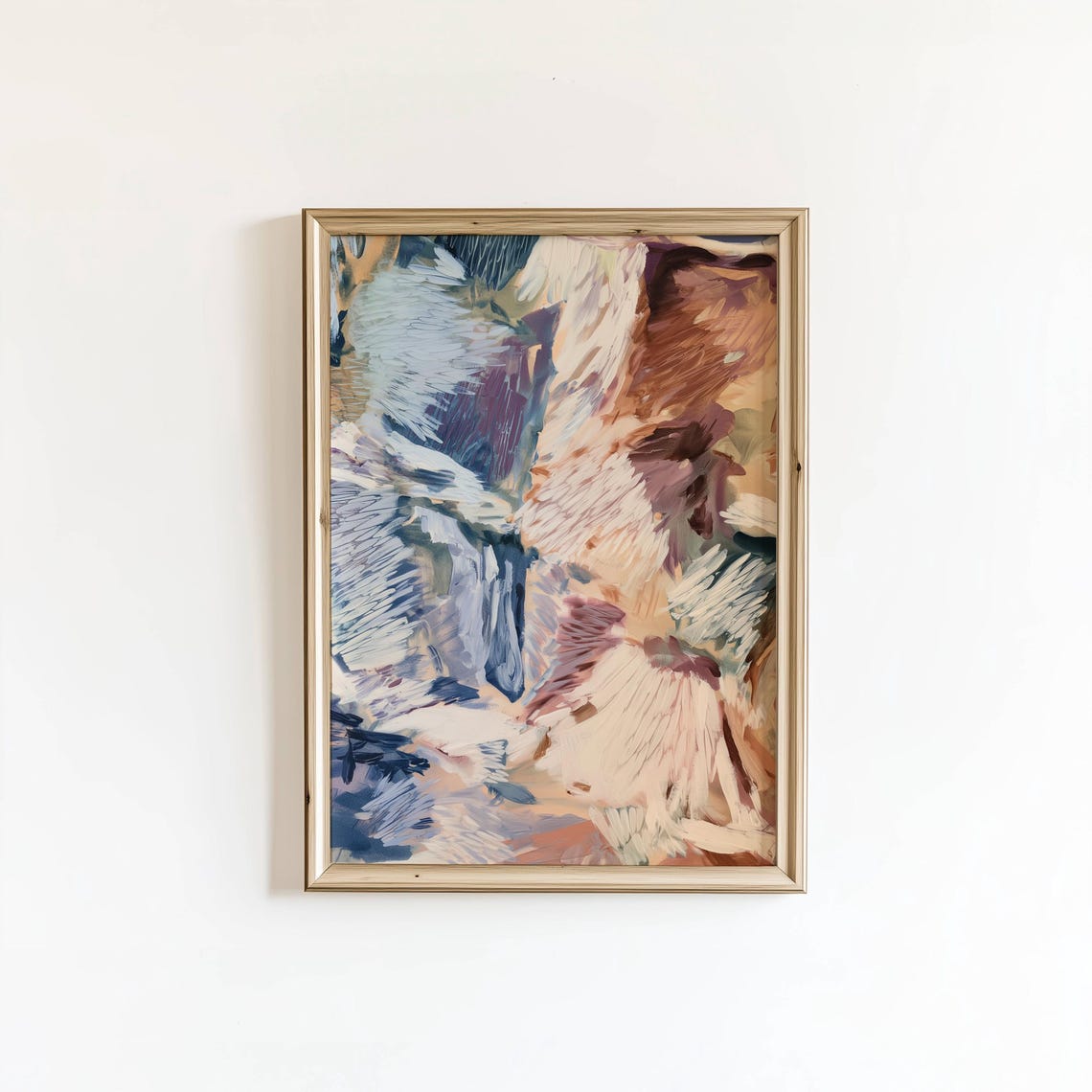 Blue Pink Feather Strokes Abstract Airy Modern Textured Poster
