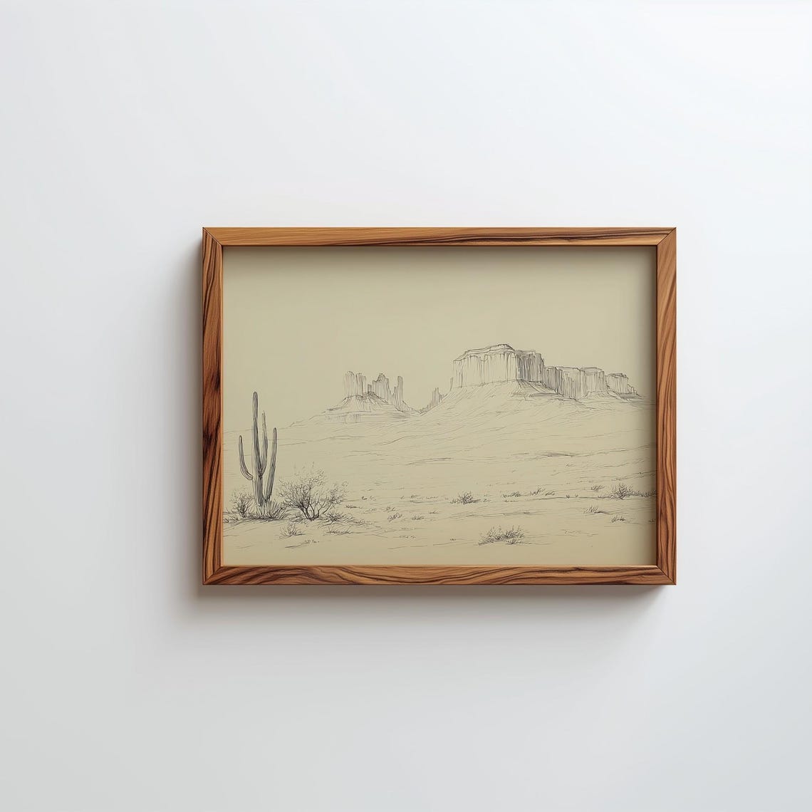 Arizona Desert Mesa Cactus Minimalist Pencil Line Sketch Poster