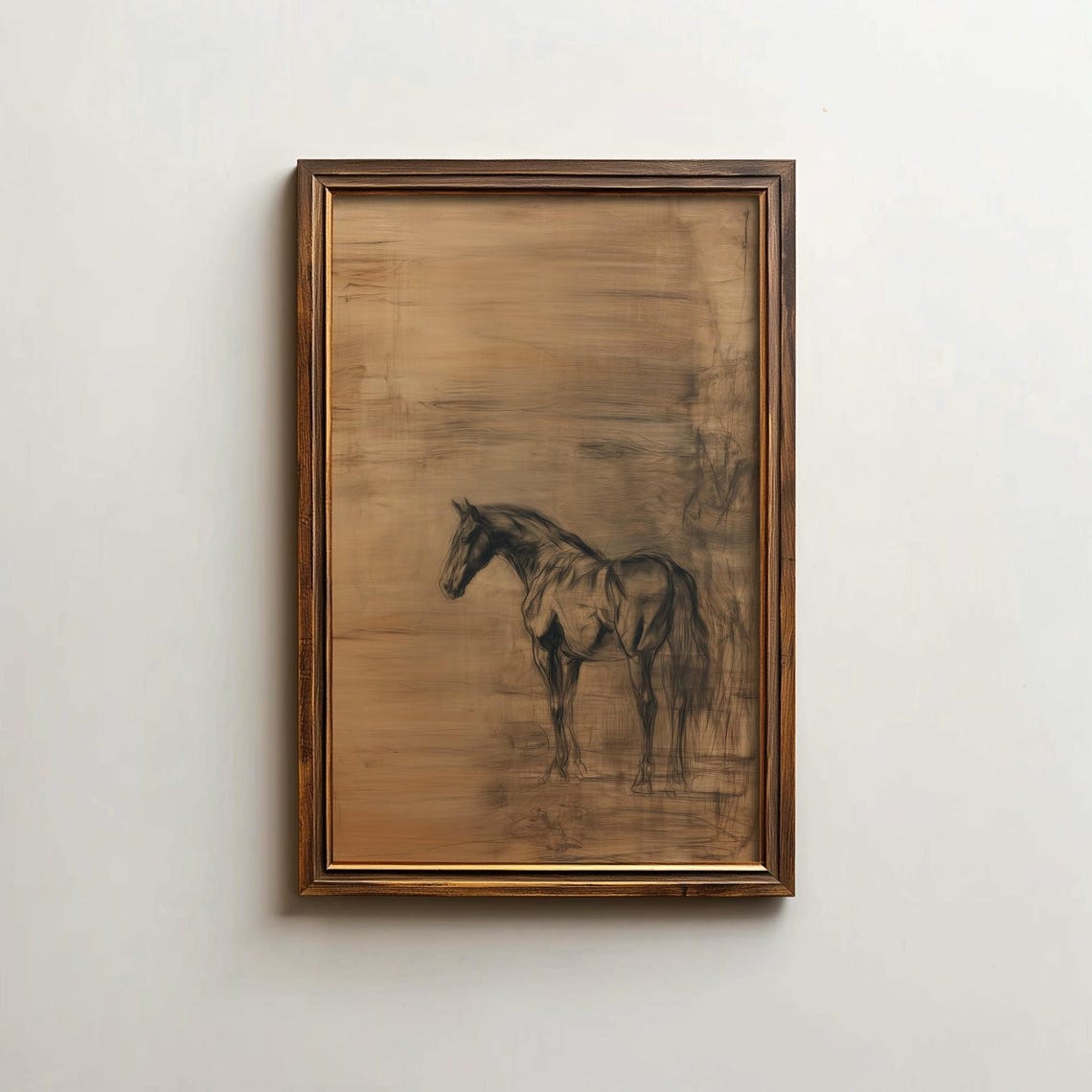 Minimalist Horse Sketch Modern Charcoal Style Equine Wall Art