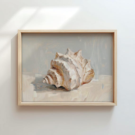 Still Life Seashell Oil Painting Wall Art Print Coastal Decor Digital Download