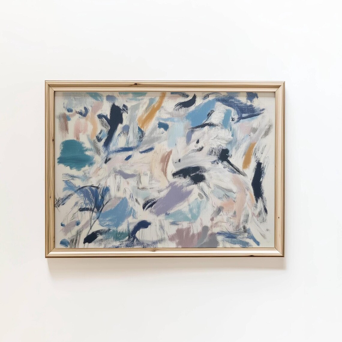 Blue Abstract Oil Painting, Minimalist Japandi Aesthetic Poster