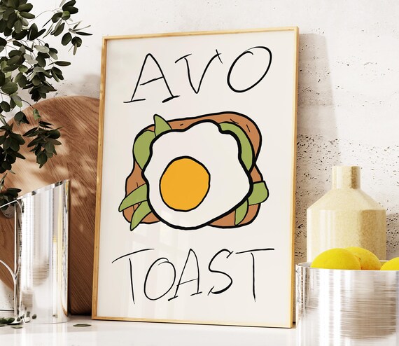Hand Drawn Avo Toast with Fried Egg Breakfast Illustration Wall Art