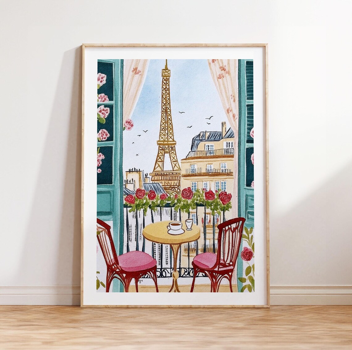 Parisian Balcony Eiffel Tower Art Print, French View