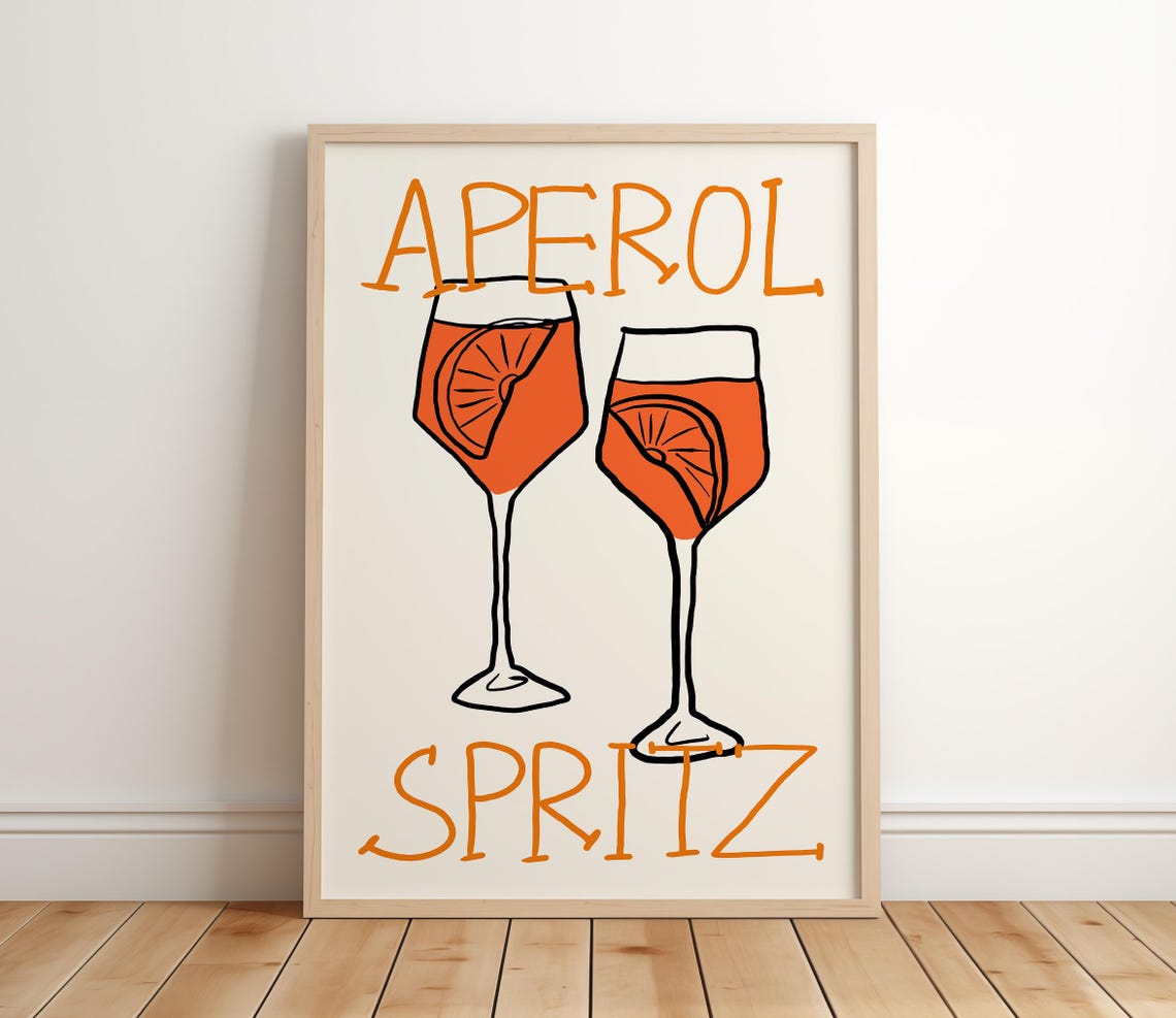 Aperol Spritz Cocktail Retro Hand Drawn Italian Bar Kitchen Poster