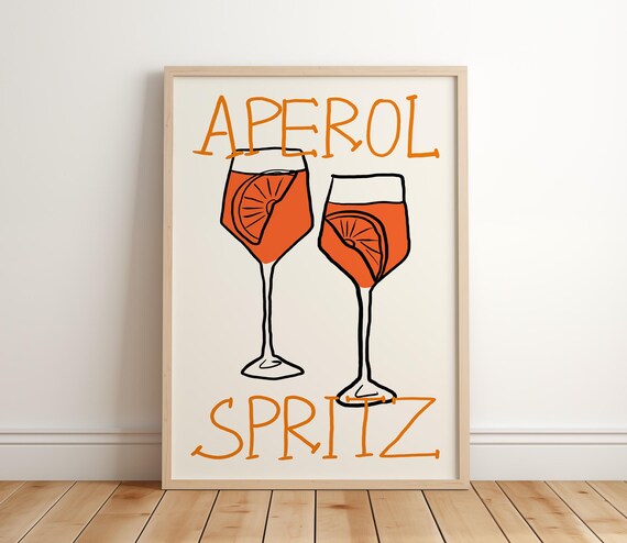 Aperol Spritz Cocktail Retro Hand Drawn Italian Bar Kitchen Poster