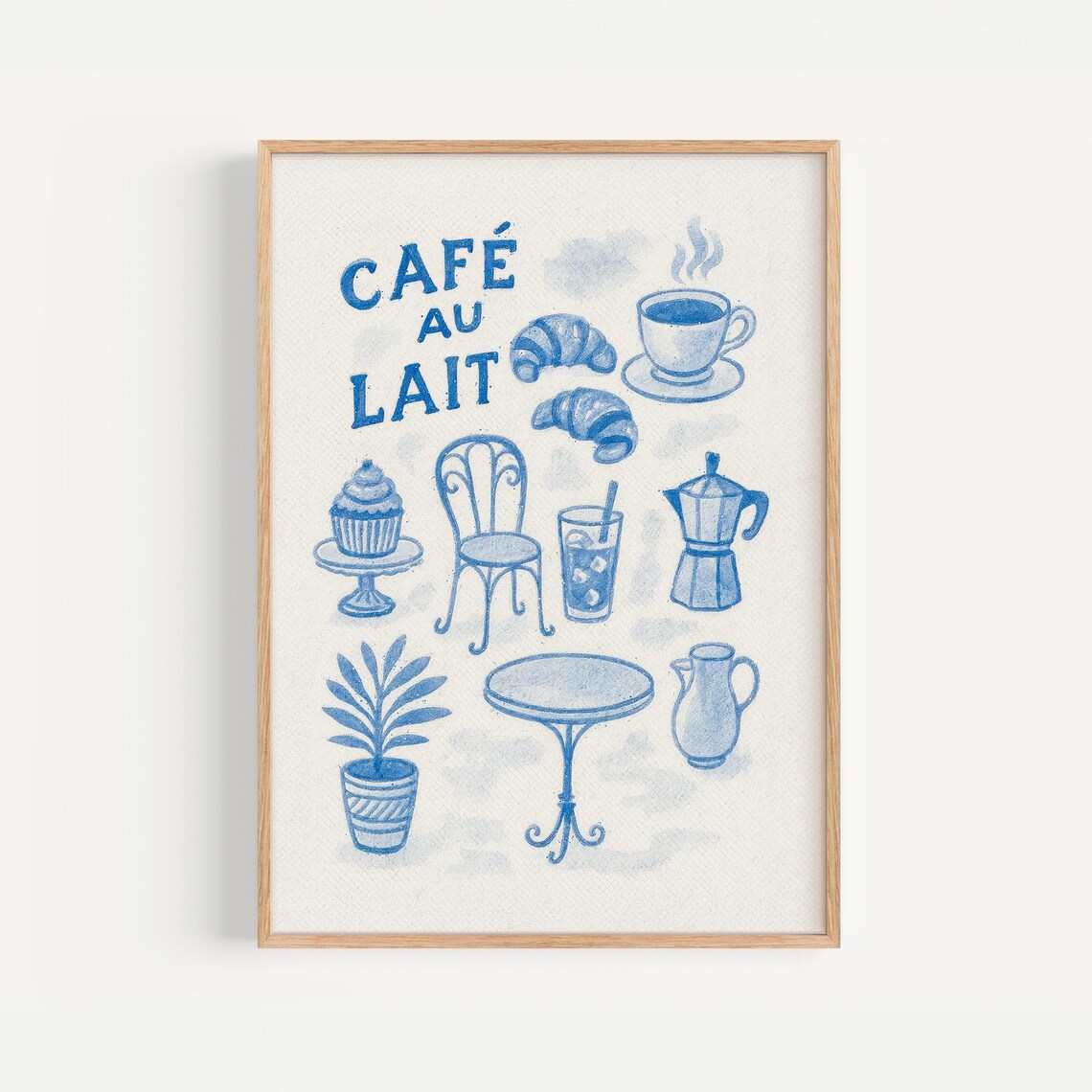 Cafe au Lait Blue French Coffee Culture Charming Kitchen Poster
