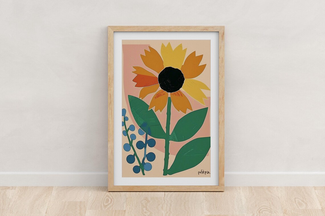 Himawari Sunflower Art Print, Botanical Poster
