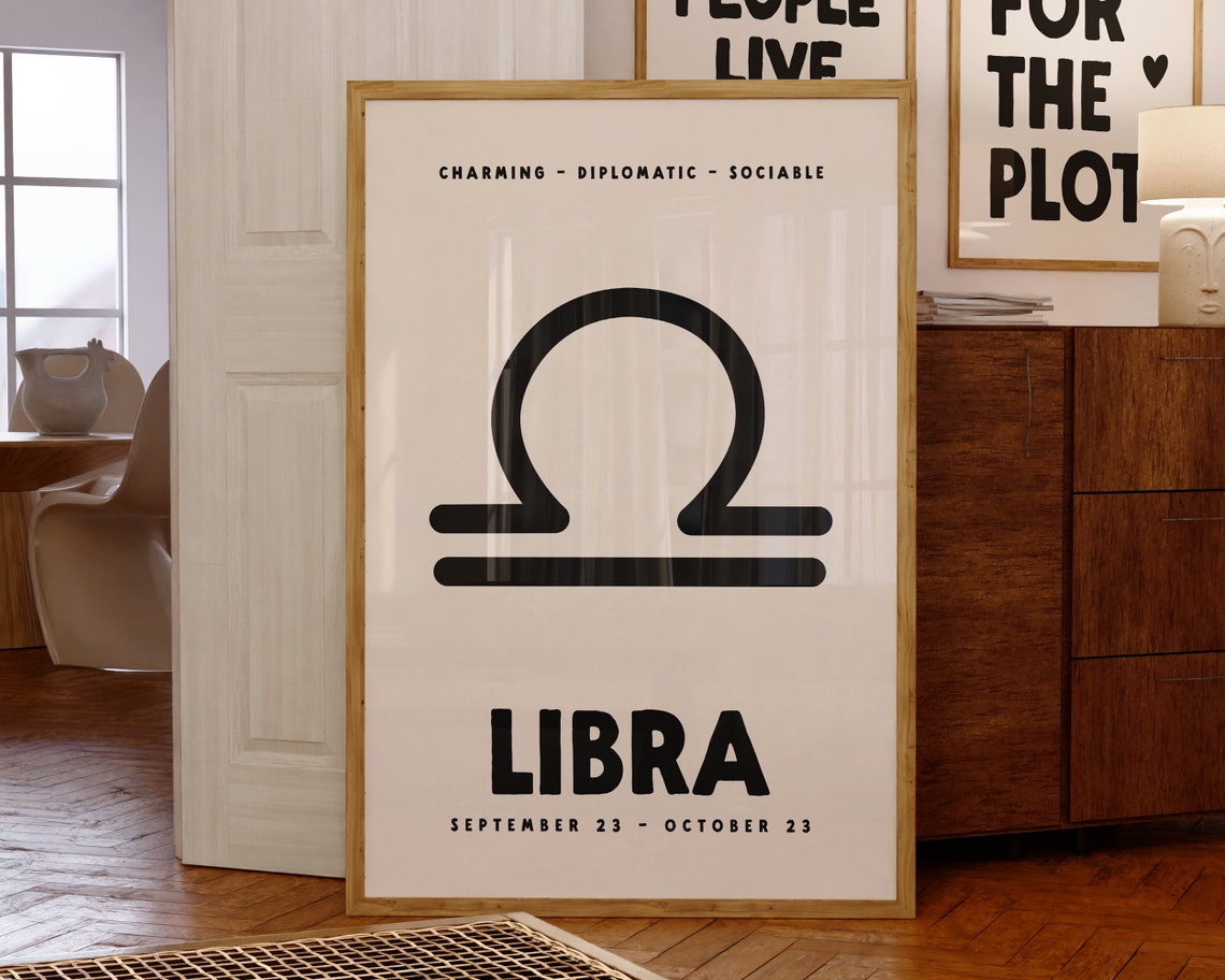 Libra Zodiac Symbol Bold Black Cream Minimalist Astrology Poster