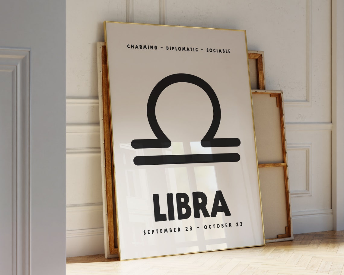 Libra Zodiac Symbol Bold Black Cream Minimalist Astrology Poster - Image 3