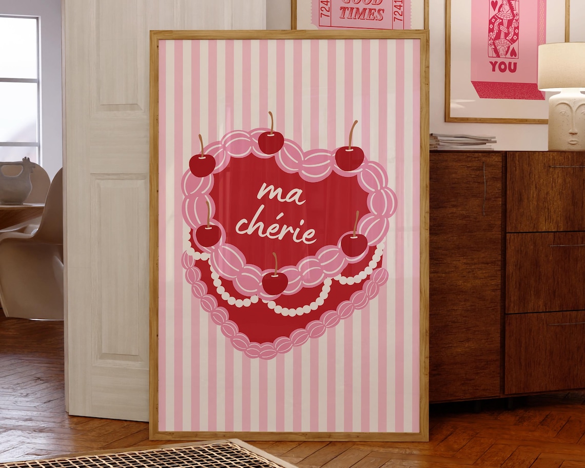 Cherry Ma Cherie Heart Cake Trendy Art Print - Image 3