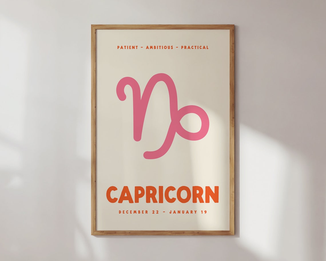 Capricorn Zodiac Symbol Pink Orange Cream Preppy Astrology Poster - Image 3