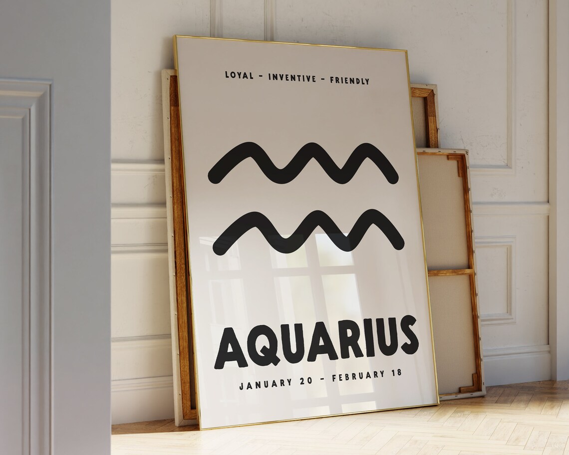 Aquarius Zodiac Symbol Bold Black Cream Minimalist Astrology Poster - Image 3