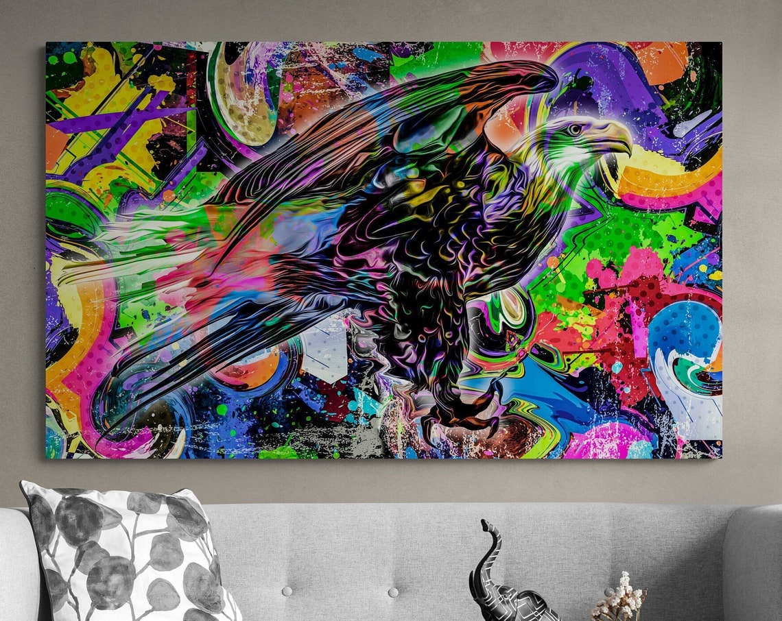 Bald Eagle Flight Graffiti Style Neon Urban Wildlife Art Poster - Image 3