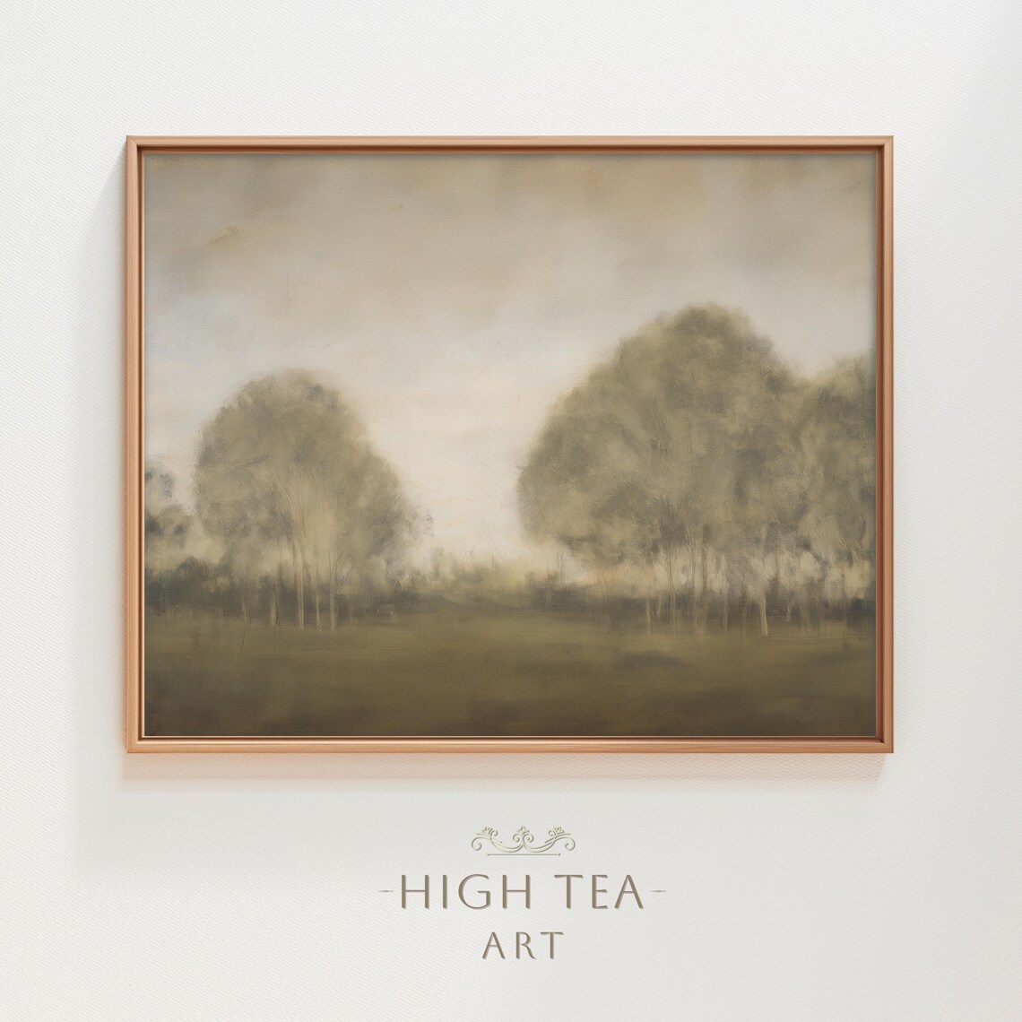 Vintage Country Landscape Oil Painting Moody Trees Field Neutral Poster