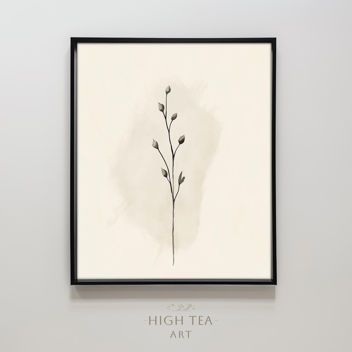 Minimalist Plant Watercolor Botanical Poster Elegant Single Stem Cream Neutral Art