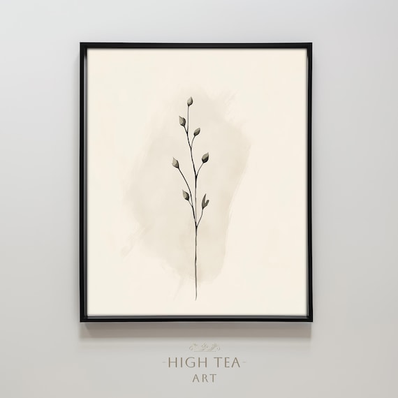 Minimalist Plant Watercolor Painting Art Print Elegant Illustration Stem Buds Neutral Wall Decor Hta278