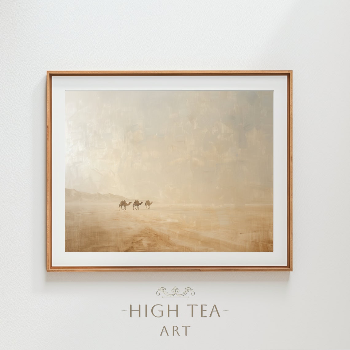 Minimalist Desert Caravan Camels Soft Beige Oil Painting Art Print