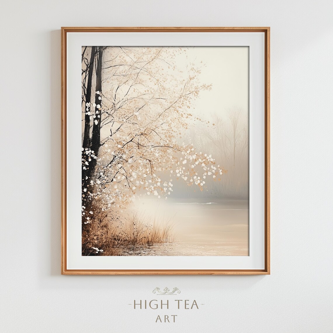 Elegant Nature Oil Painting Art Print, Misty Lake