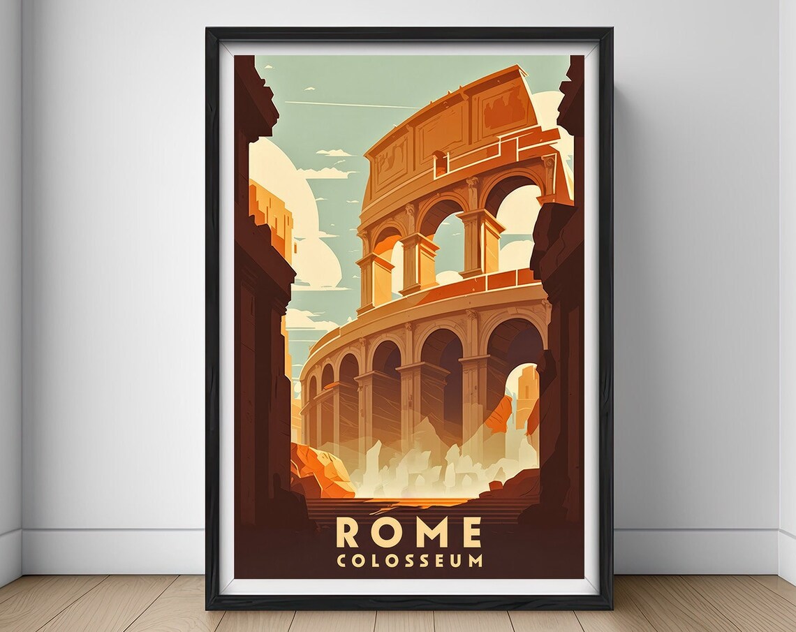Rome Colosseum Side View Vintage Travel Poster Roman Ruins Art