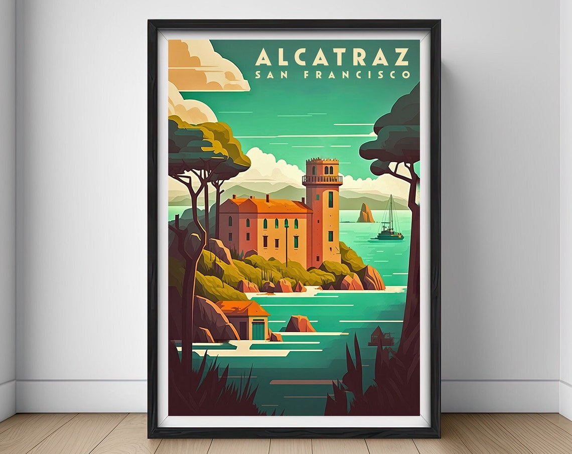 Alcatraz San Francisco Island Landmark Vintage Travel Poster