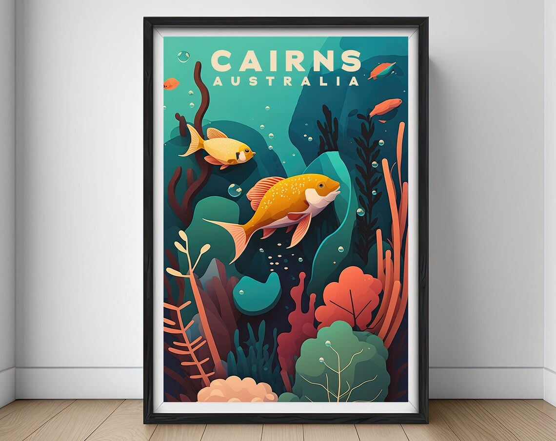 Cairns Australia Great Barrier Reef Coral Fish Travel Poster