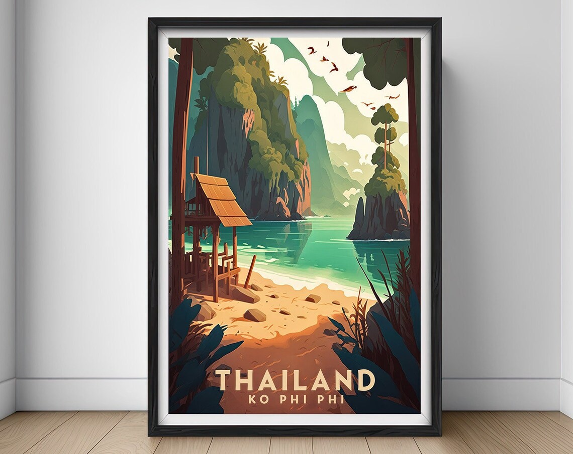 Ko Phi Phi Thailand Travel Poster Thailand Phi Phi Island Wall Art Print Phi Phi Island Travel Art Painting Phi Phi Home Decor