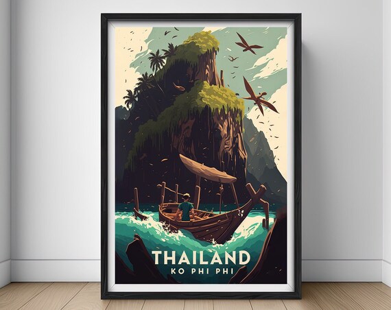 Phi Phi Island Thailand Travel Poster Thailand Phi Phi Island Wall Art Print Phi Phi Island Travel Art Painting Phi Phi Home Decor
