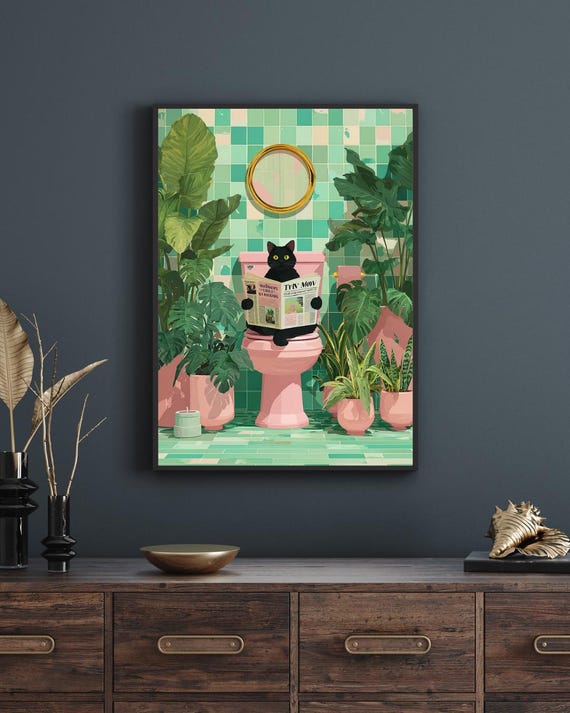 Funny Cat Bathroom Print Pooping Toilet Poster 18x24 Pngs
