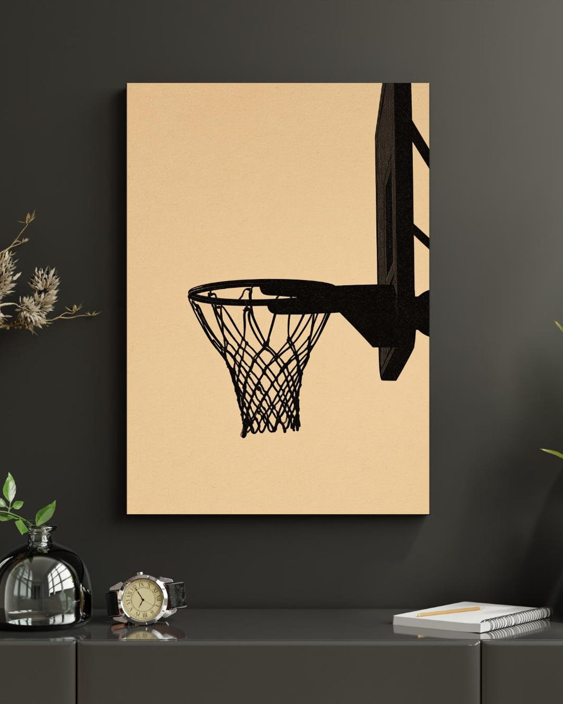 Minimalist Basketball Hoop Black Silhouette Modern Sports Poster