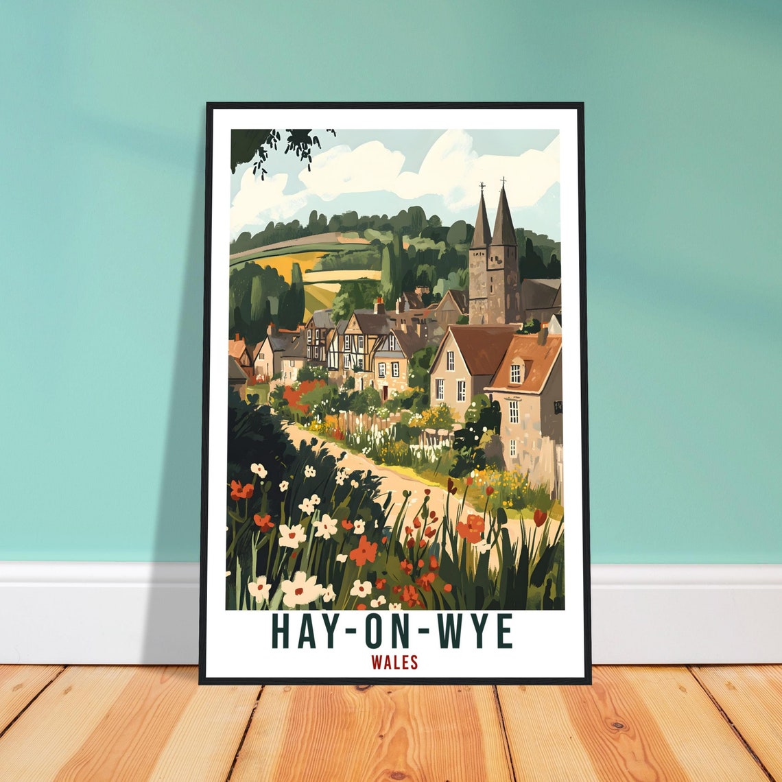 Hay On Wye Travel Print Wales Home Decor Hay On Wye Wall Art Wall Hanging Art Lover Wales Artwork Travel Poster Hay On Wye Travel Art Gift