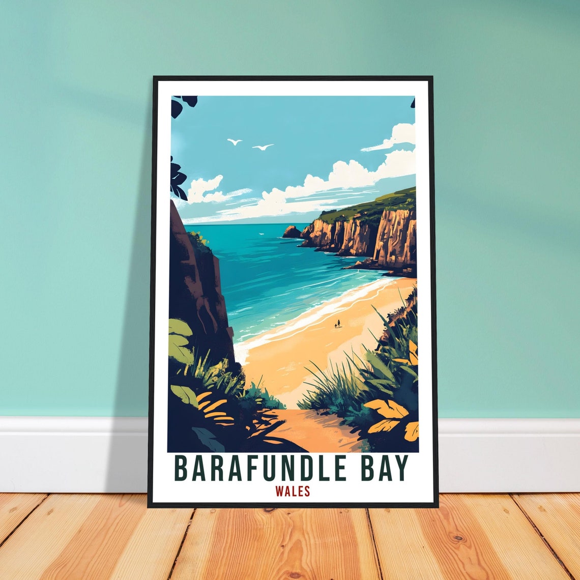 Barafundle Bay Wales Travel Poster Beach Path Cliffs Seaside Artwork