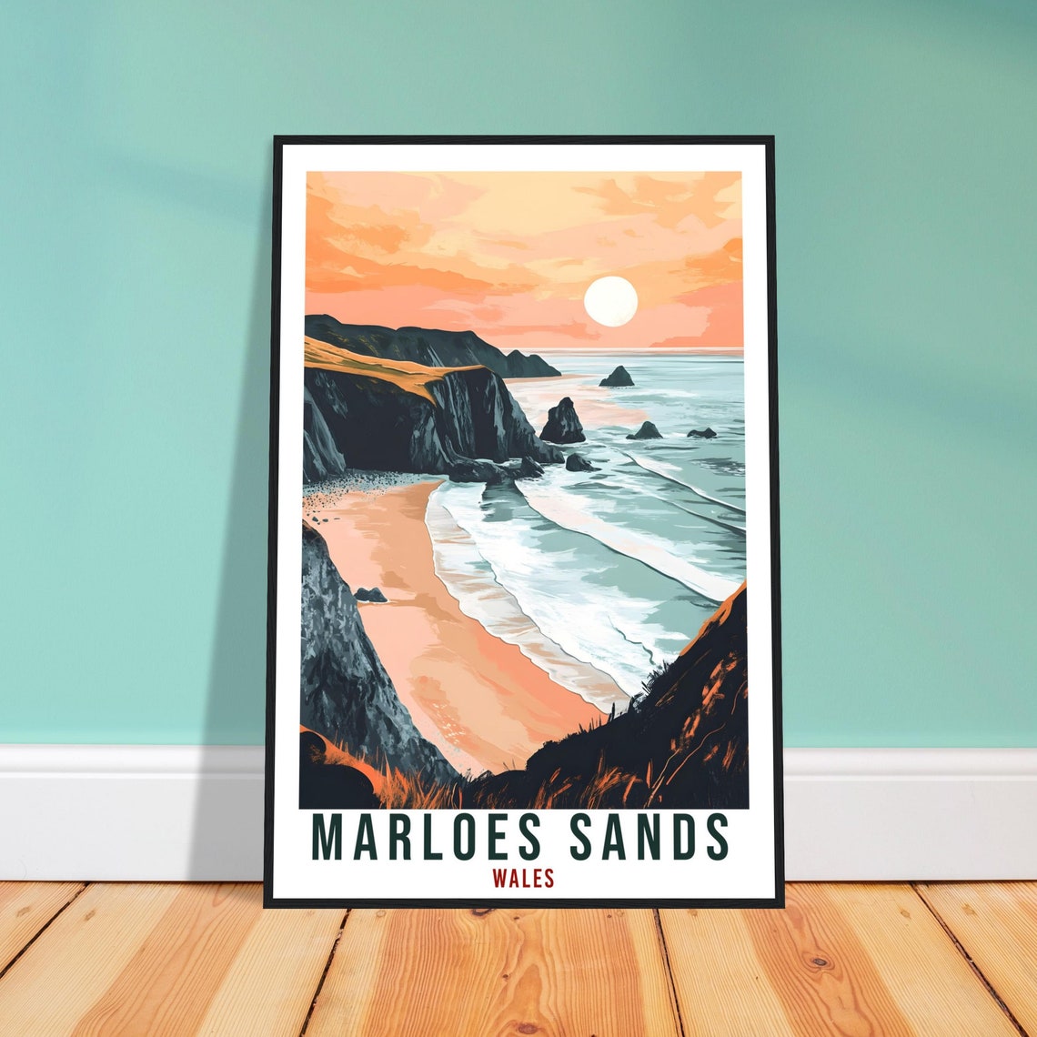 Marloes Sands Travel Print Wales Home Decor Marloes Sands Wall Art Wall Hanging Art Lover Wales Artwork Travel Poster Marloes Sands Art Gift
