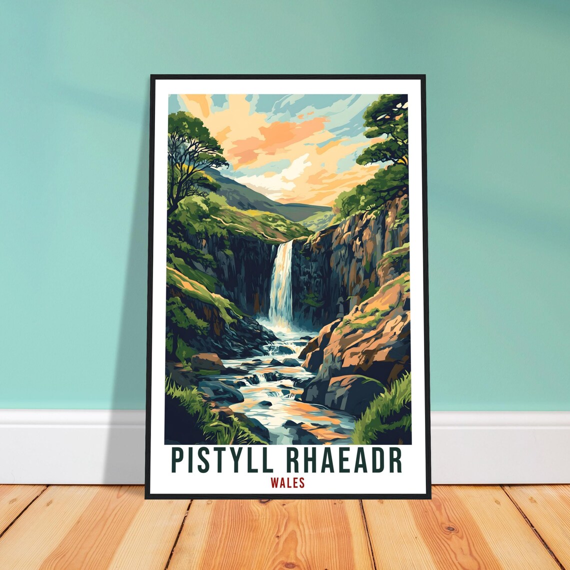 Pistyll Rhaeadr Travel Poster, Wales Home Decor