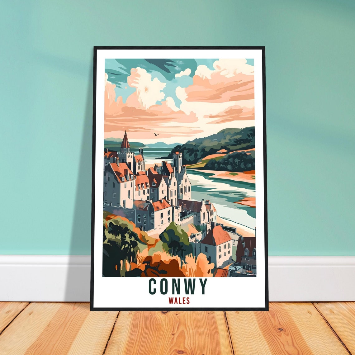 Conwy Travel Print Wales Home Decor Conwy Wall Art Wall Hanging Art Lover Wales Artwork Travel Poster Wales Conwy Travel Artwork Gift